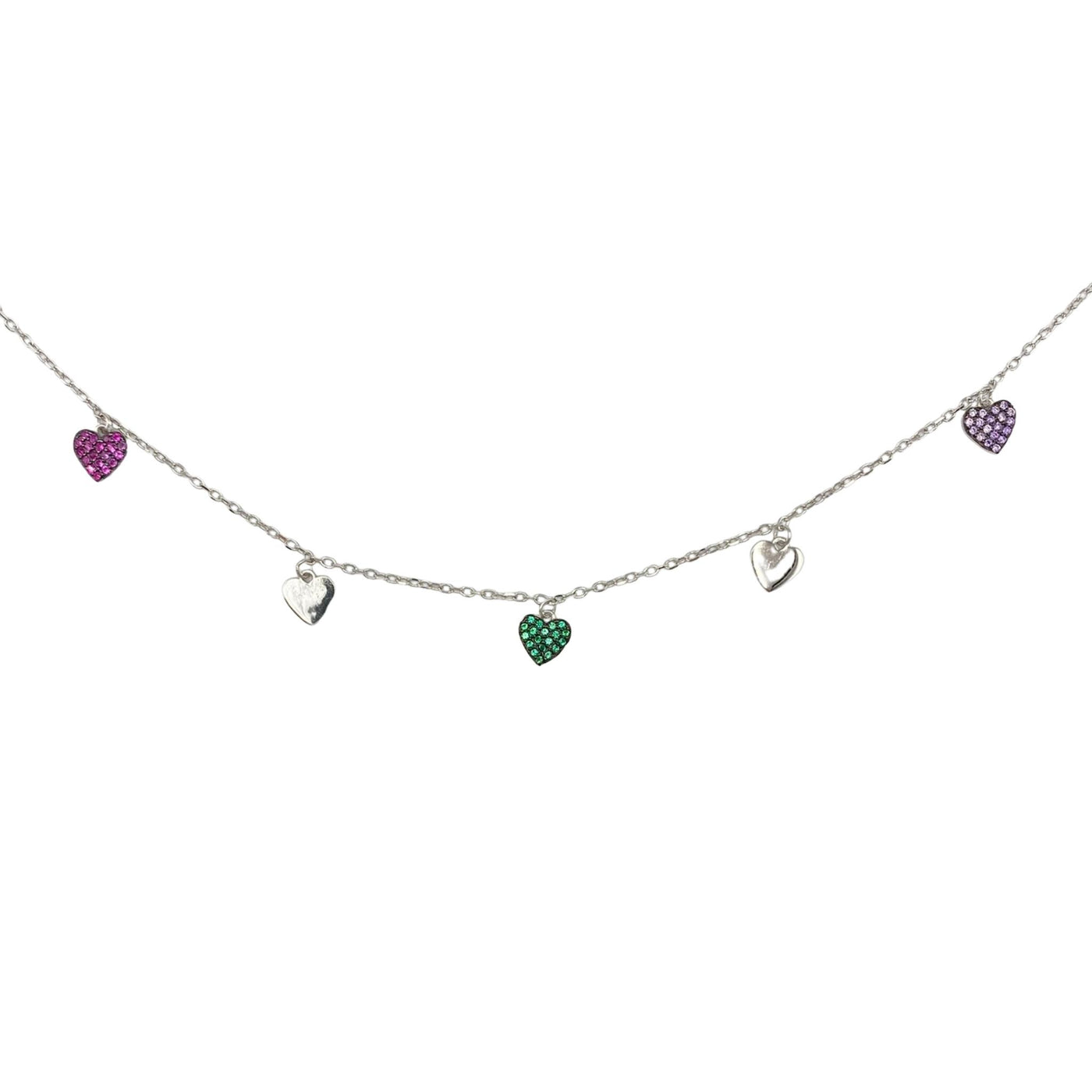 Silver hearts charms necklace