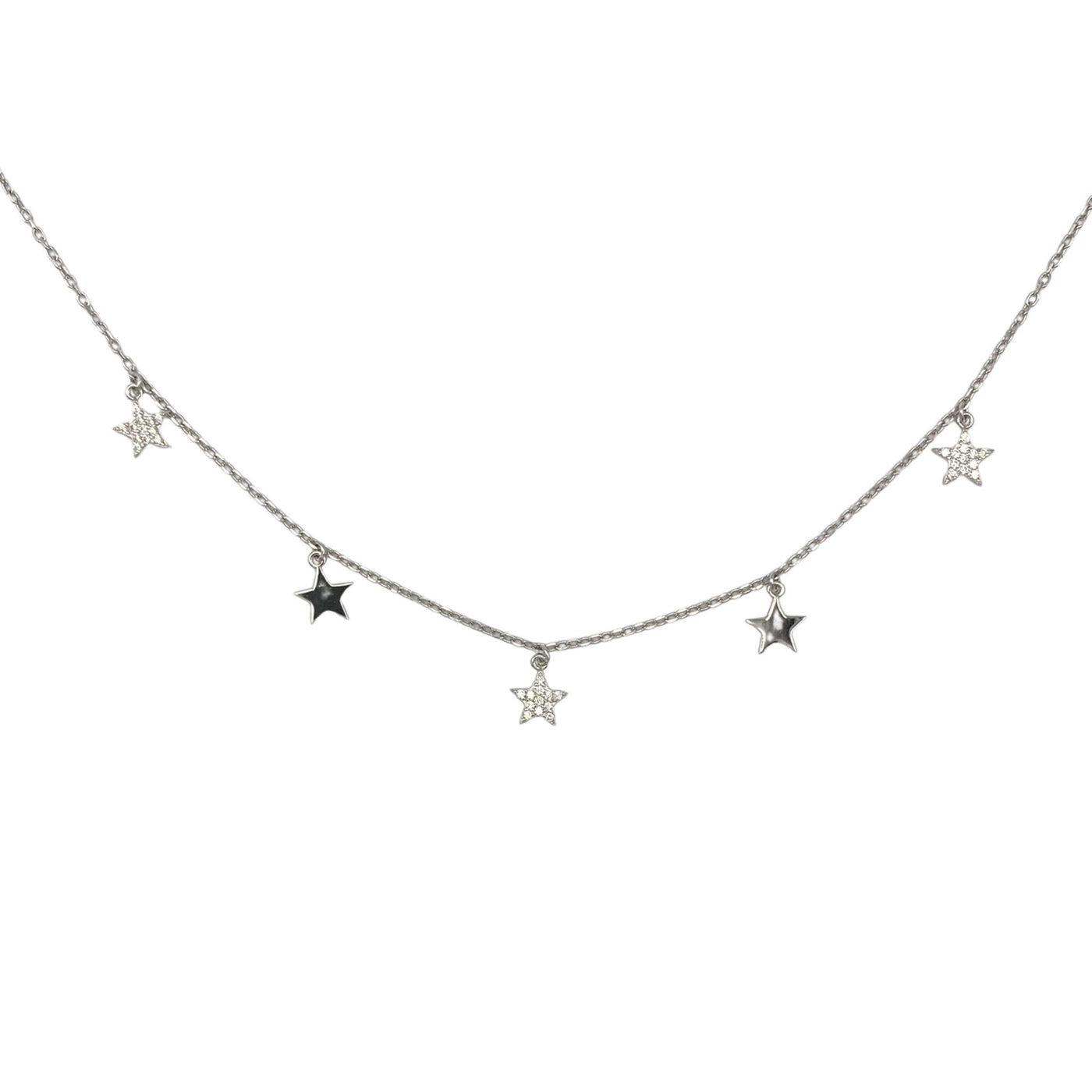 Silver necklace with plain and white stars charms