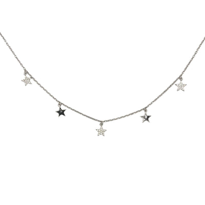Silver necklace with plain and white stars charms