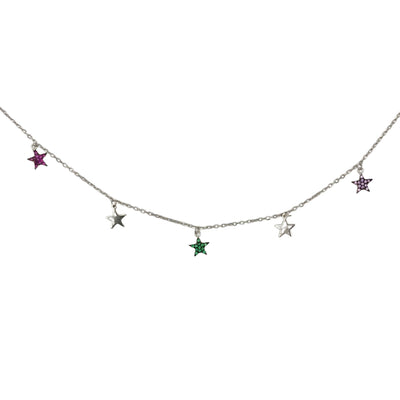 Silver necklace with plain and zirconia stars charms