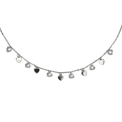 Silver necklace with hearts charms