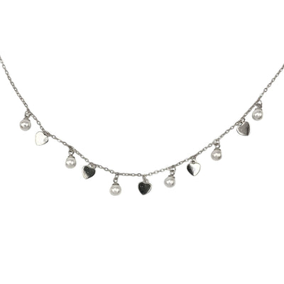 Collana in argento con perle e cuori