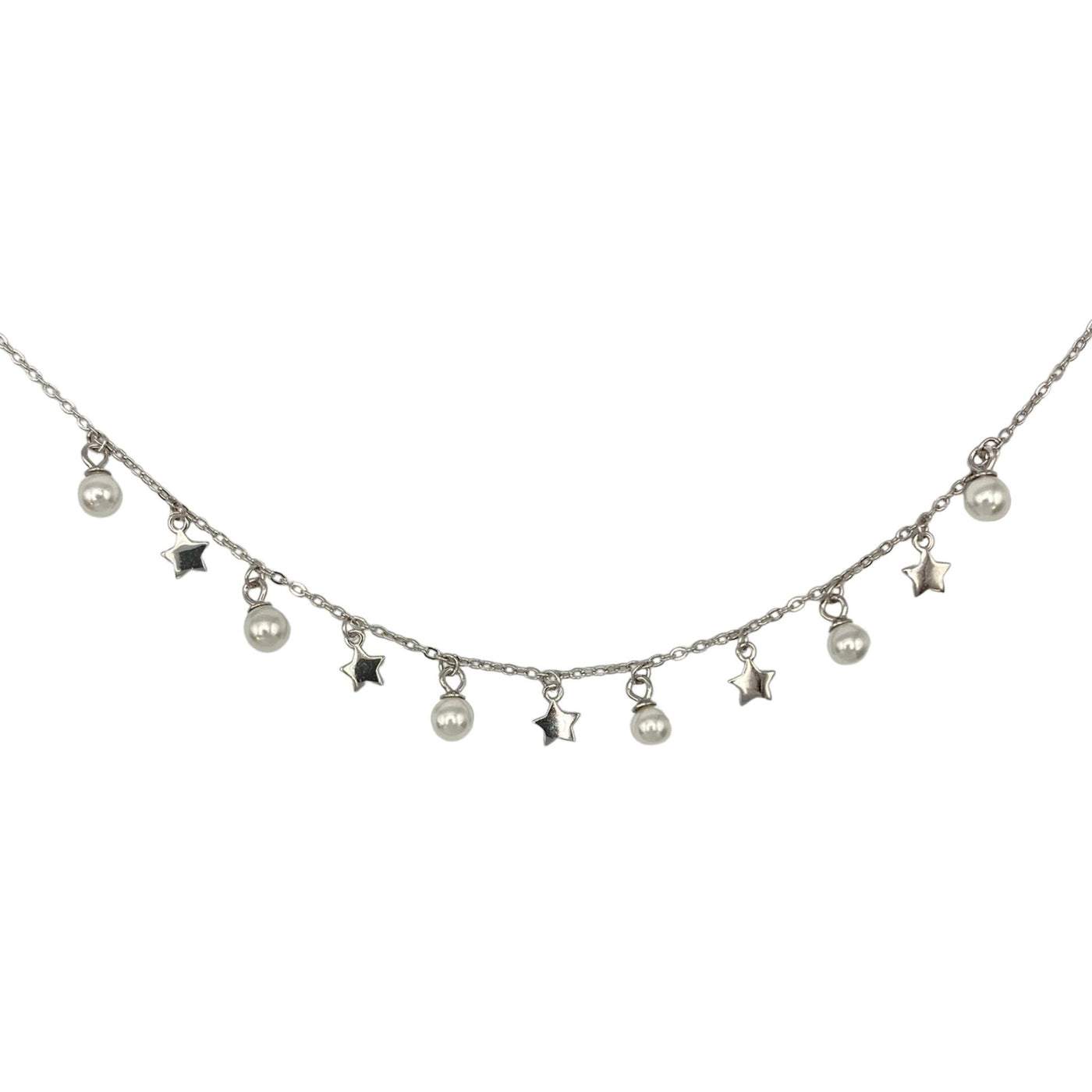 Silver necklace with pearls and stars