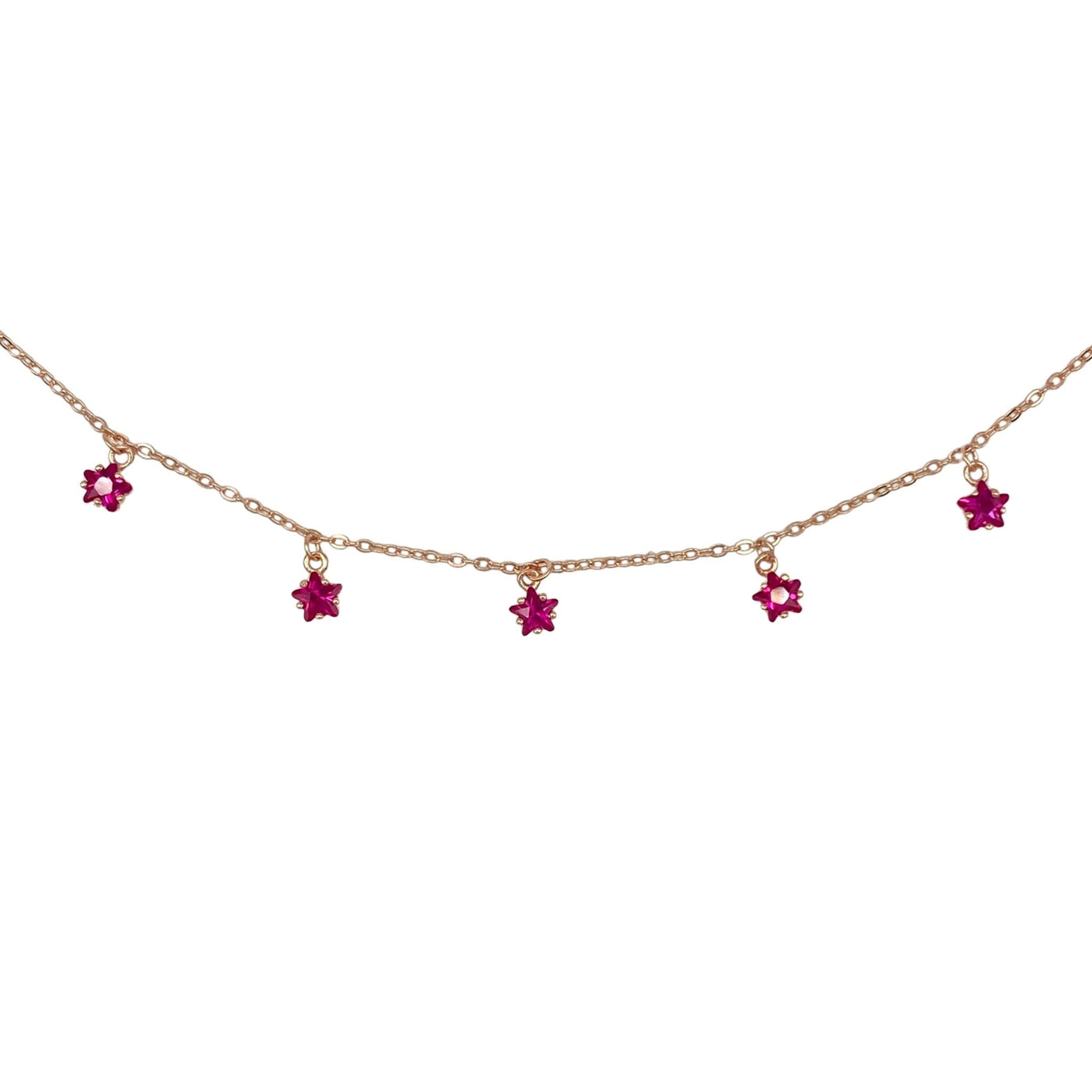 Silver necklace with ruby stars charms