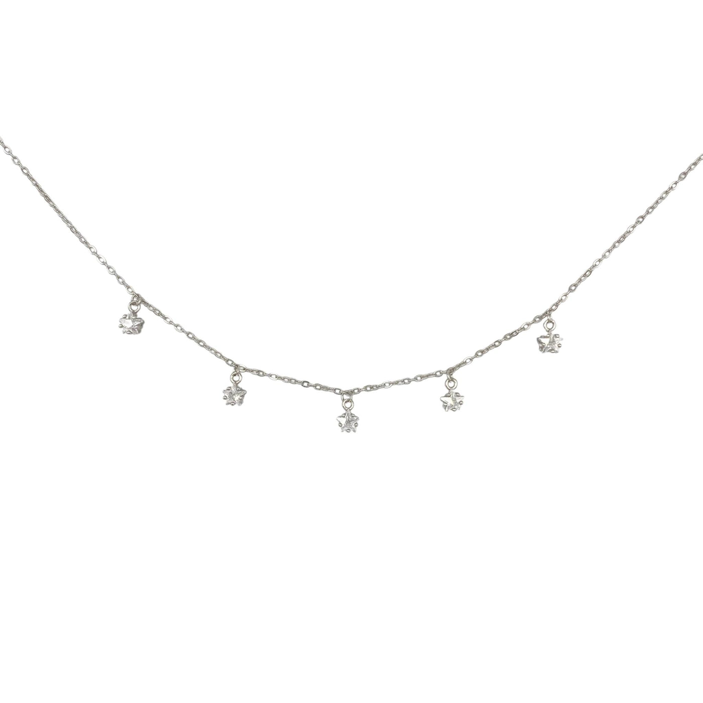 Silver necklace with white stars charms