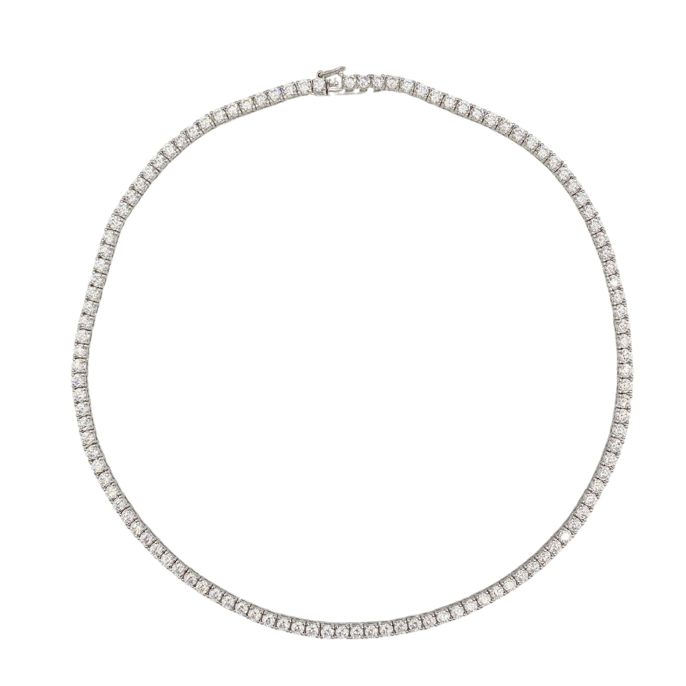 Silver casting tennis necklace with white round stones - 2 mm