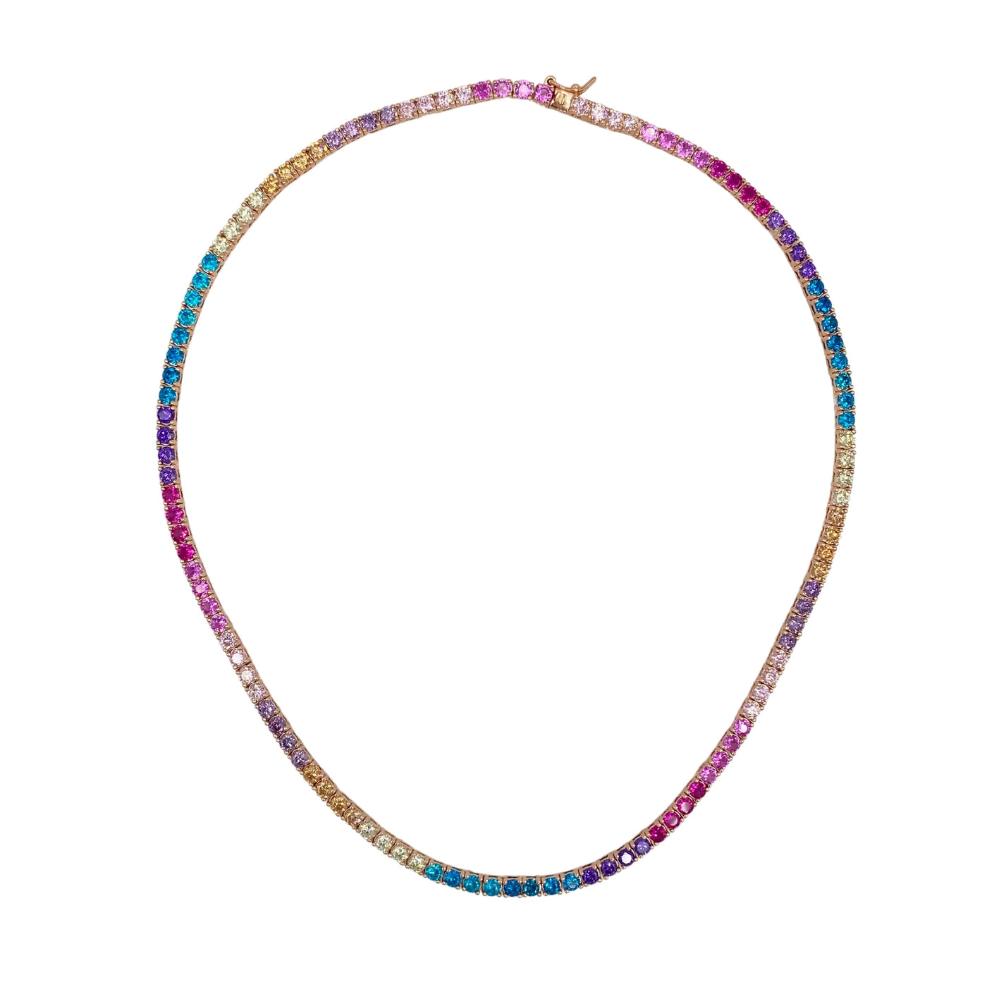 Silver rainbow tennis necklace - 3 mm