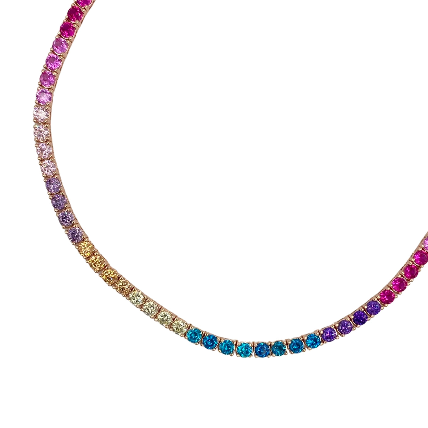Silver rainbow tennis necklace - 3 mm