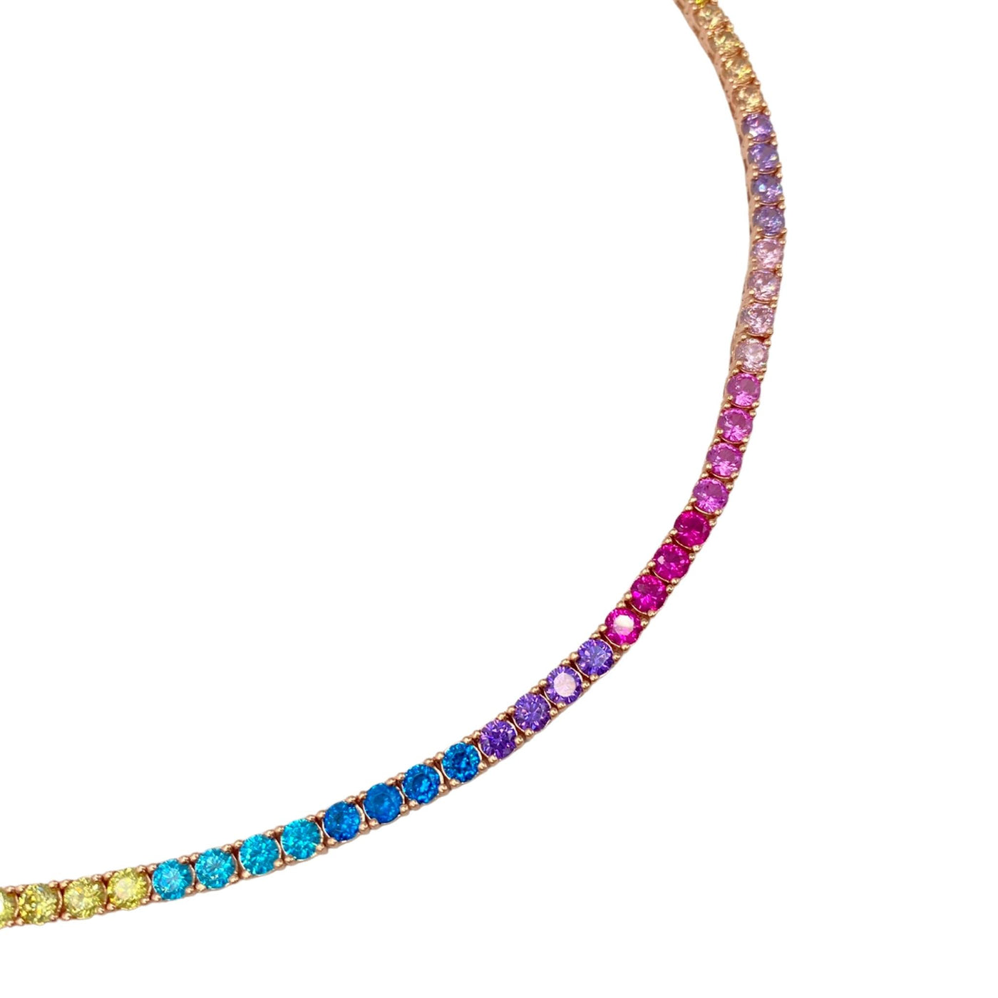Silver casting tennis necklace with rainbow round stones