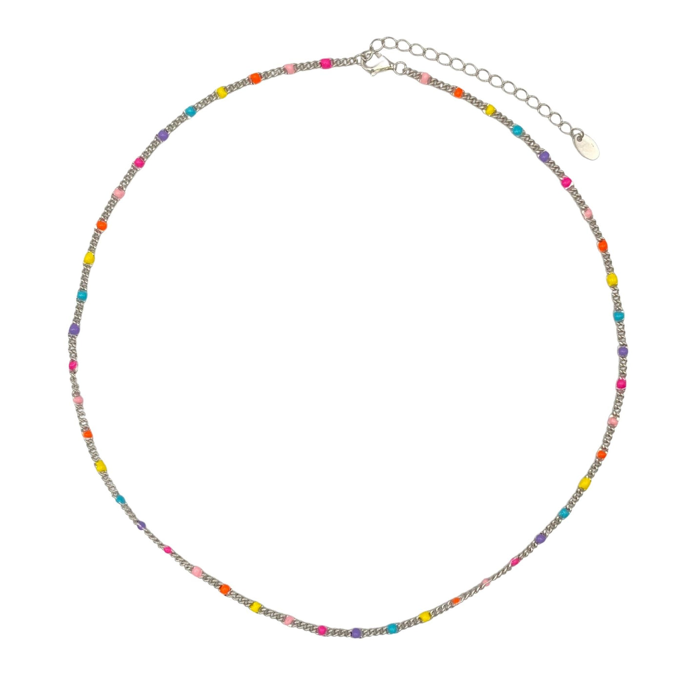Silver chain necklace with colored enamel balls