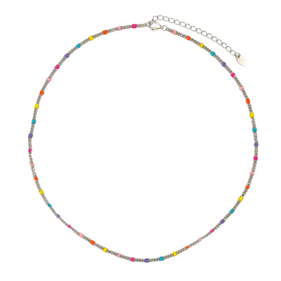 Silver chain necklace with colored enamel balls