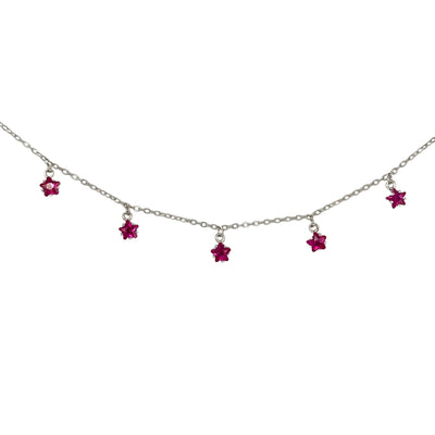 Silver necklace with ruby stars charms