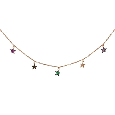Silver necklace with plain and zirconia stars charms