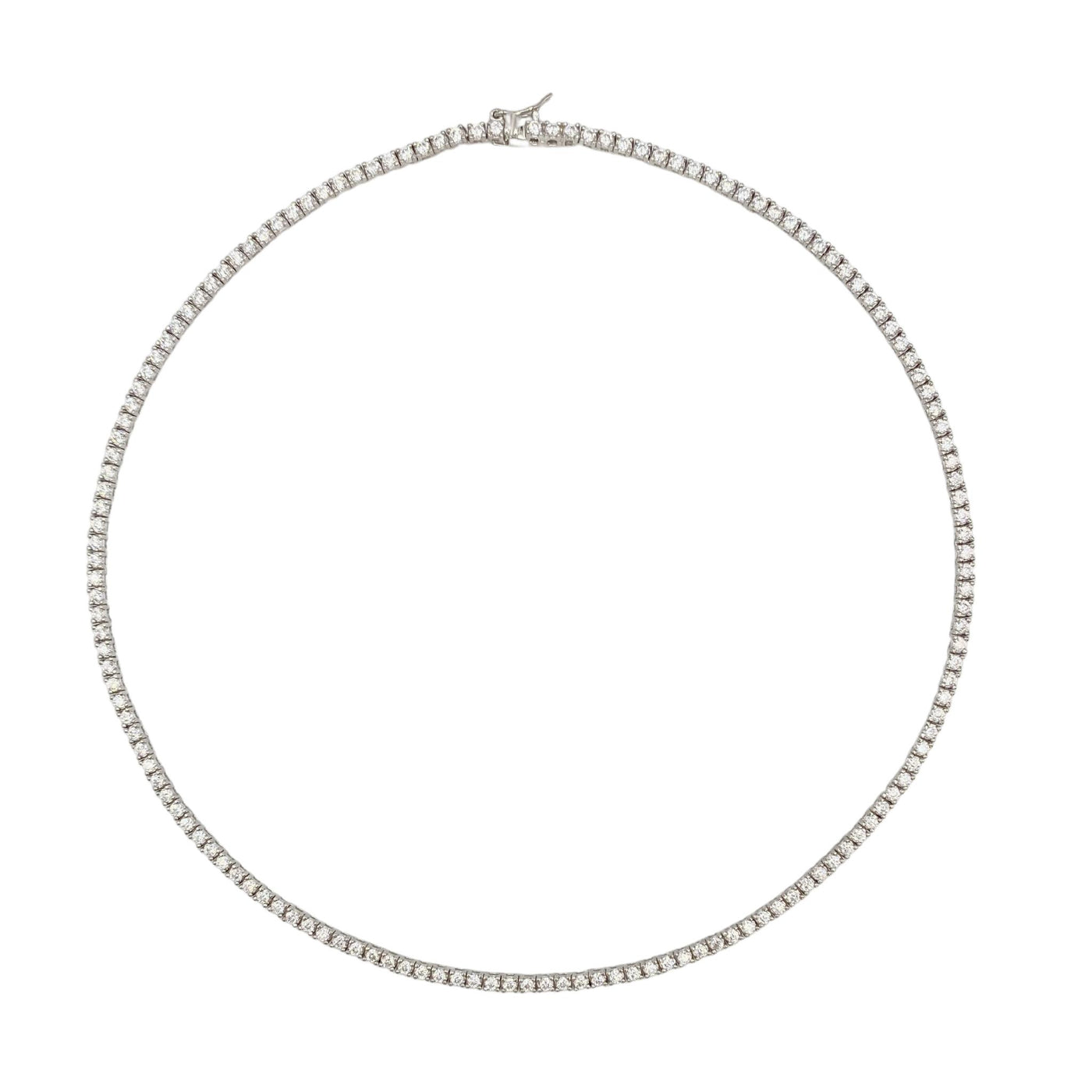 Silver casting tennis necklace with white round stones - 2 mm