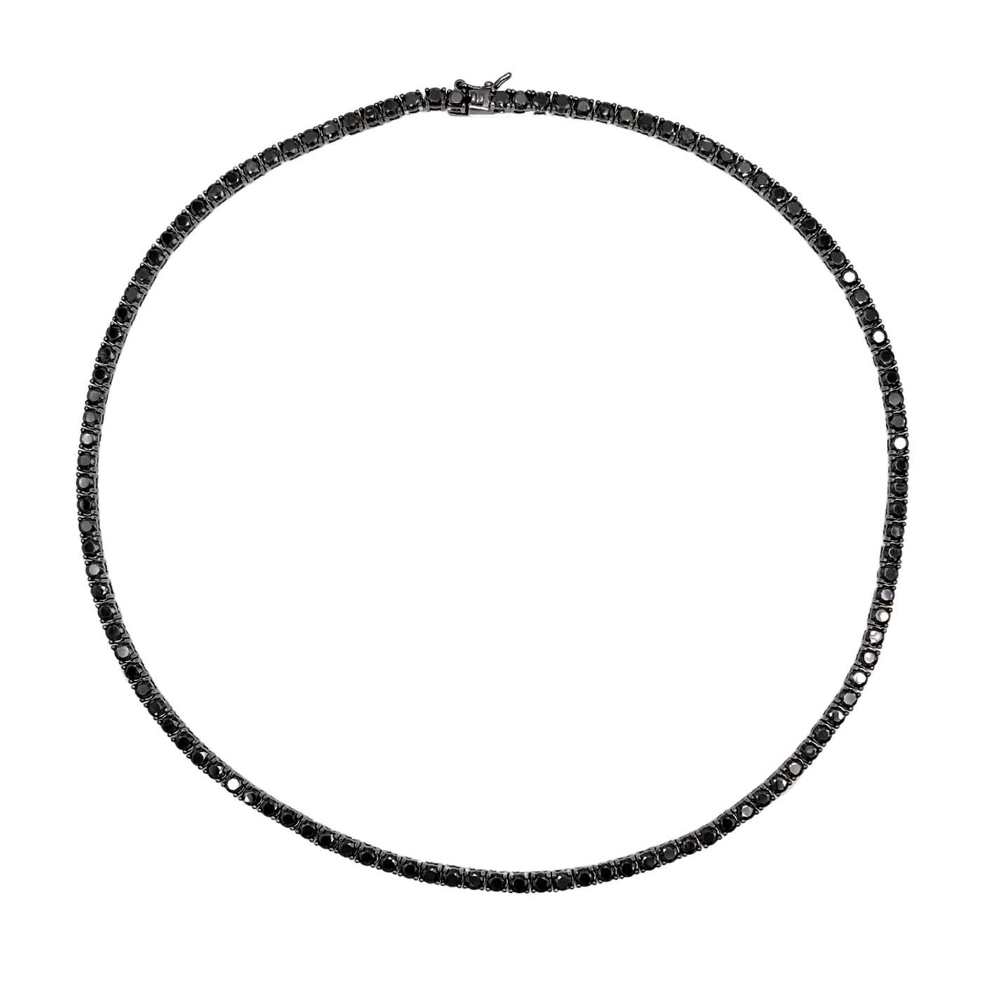 Silver casting tennis necklace with black round stones - 3 mm