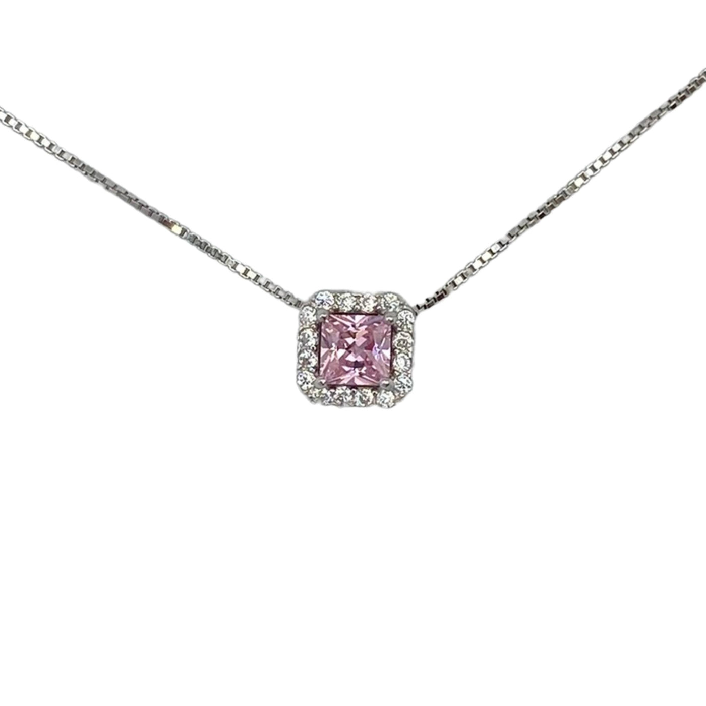 Silver necklace with carrè stone charm - rhodium