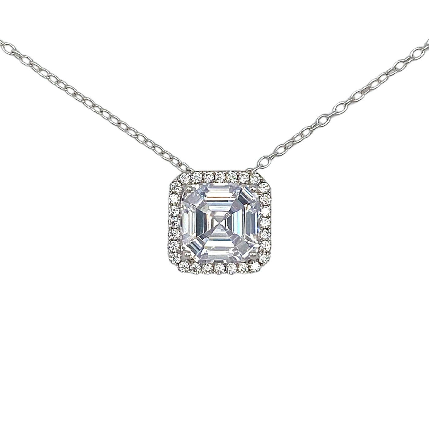 Silver necklace with asscher cut charm