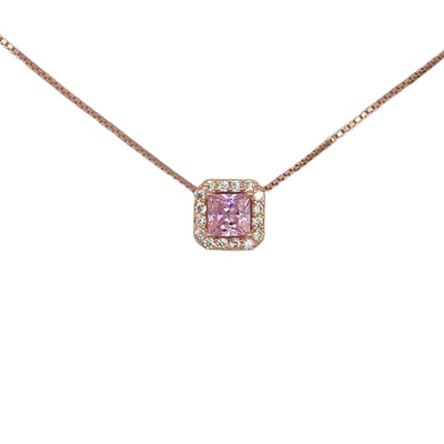 Collana in argento con charm pietra carrè - rosa