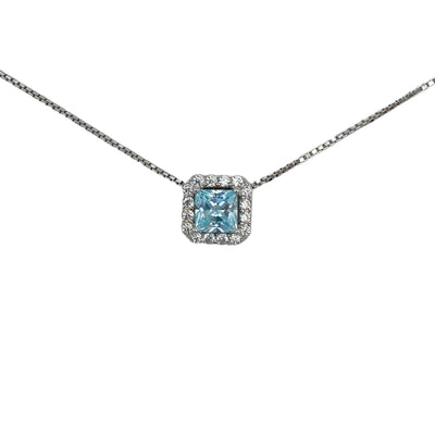 Silver necklace with carrè stone charm - rhodium