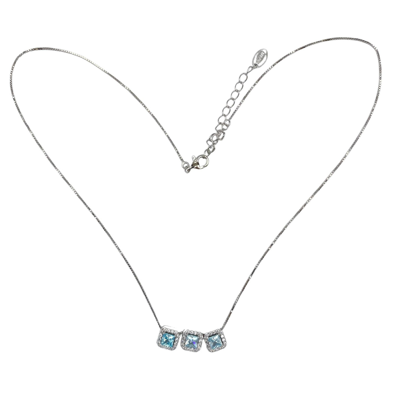 Silver necklace with trilogy carrè stone charm - rhodium
