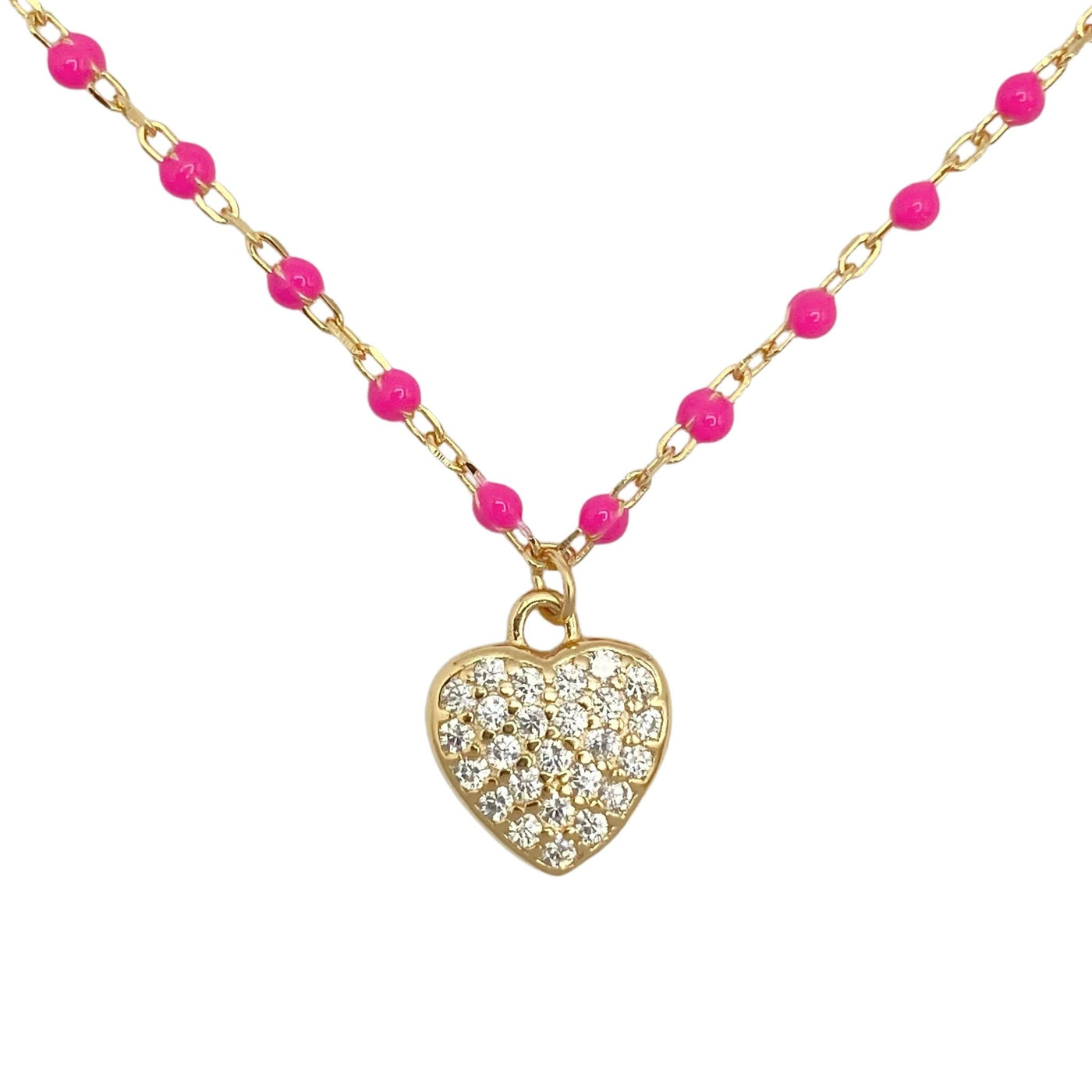 Silver enamel necklace with heart charm