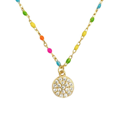 Silver enamel necklace with round charm