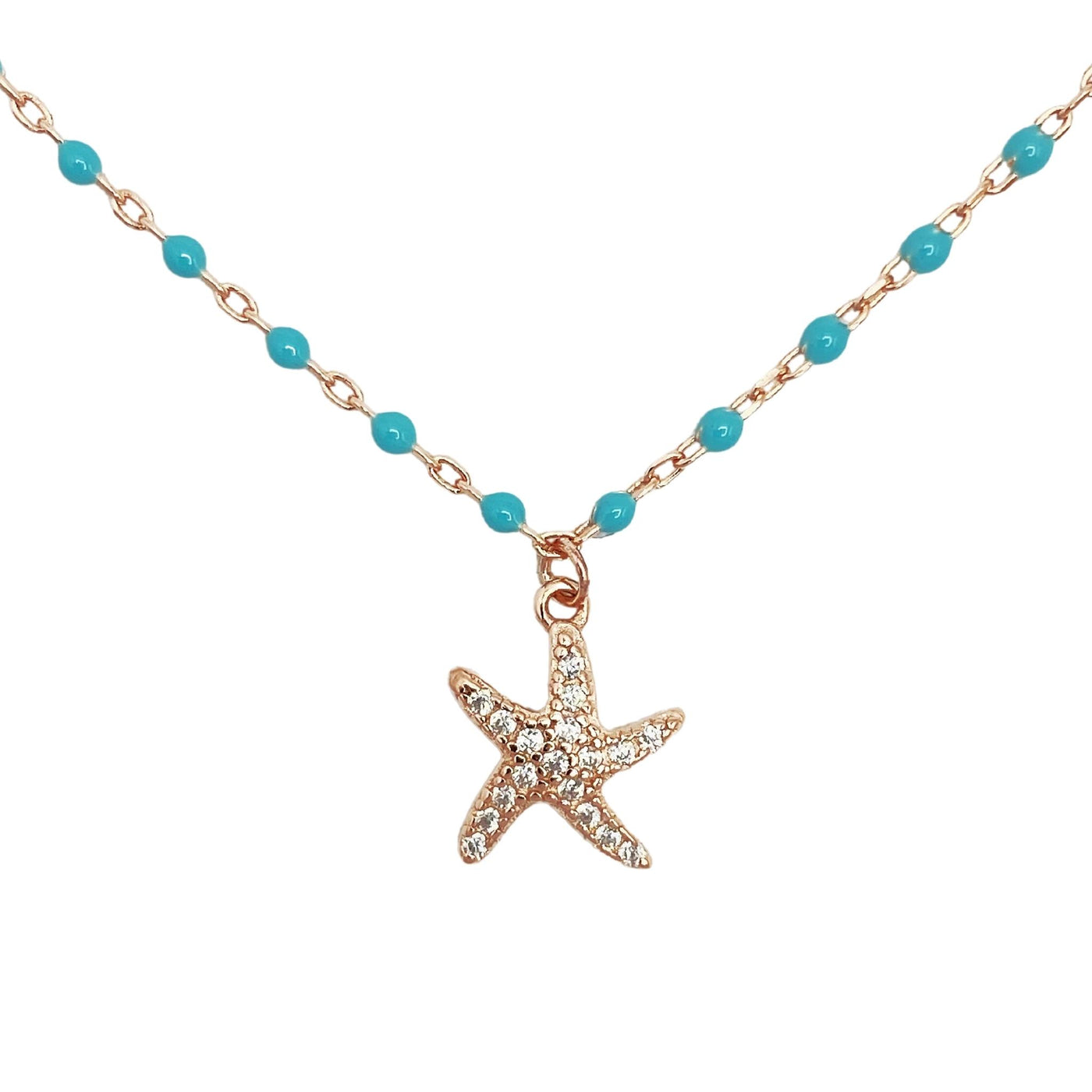 Silver enamel necklace with starfish charm