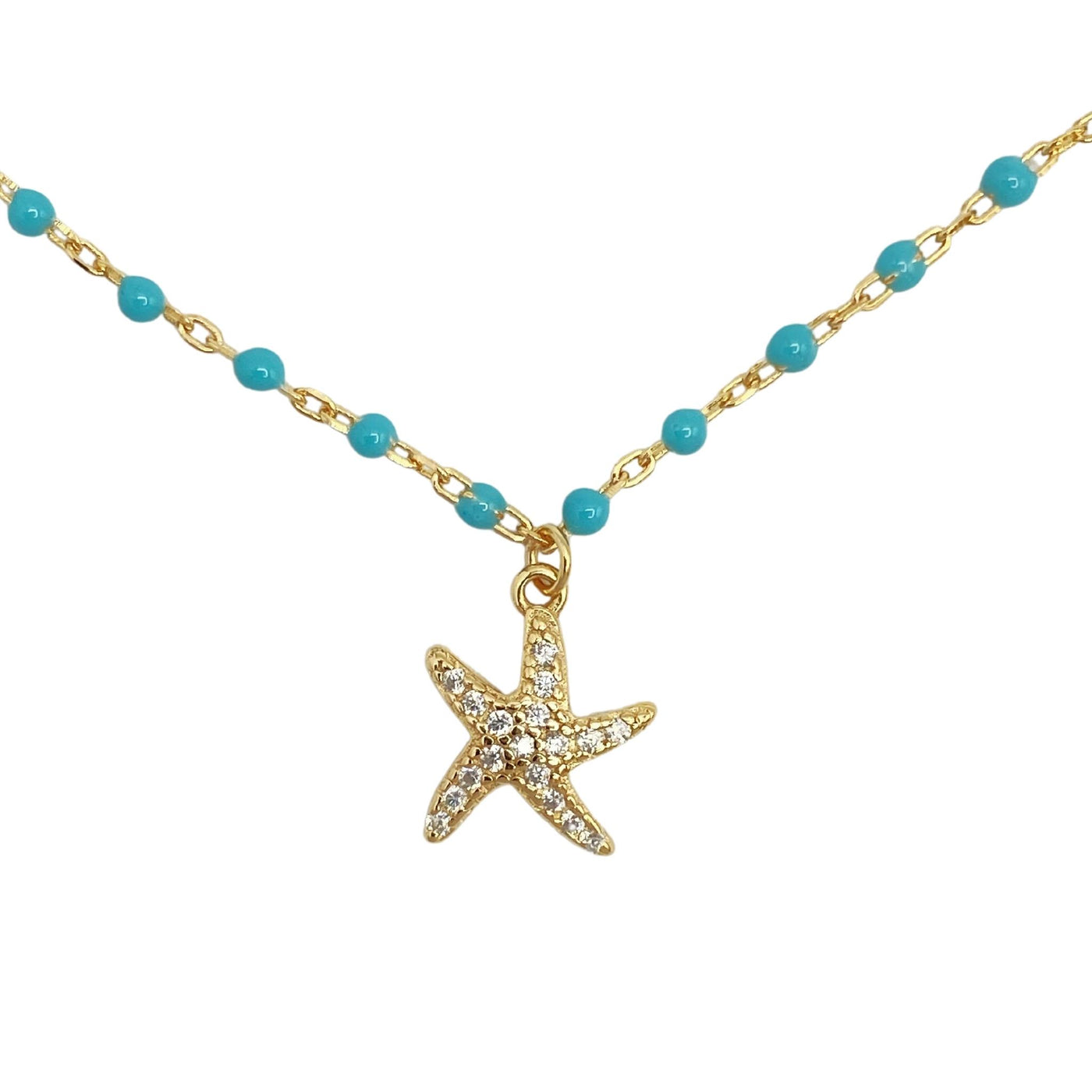 Silver enamel necklace with starfish charm