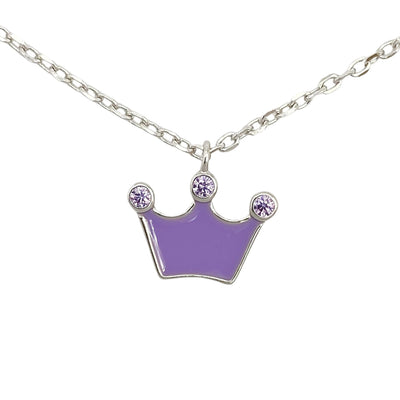 Silver necklace with enamel crown charm
