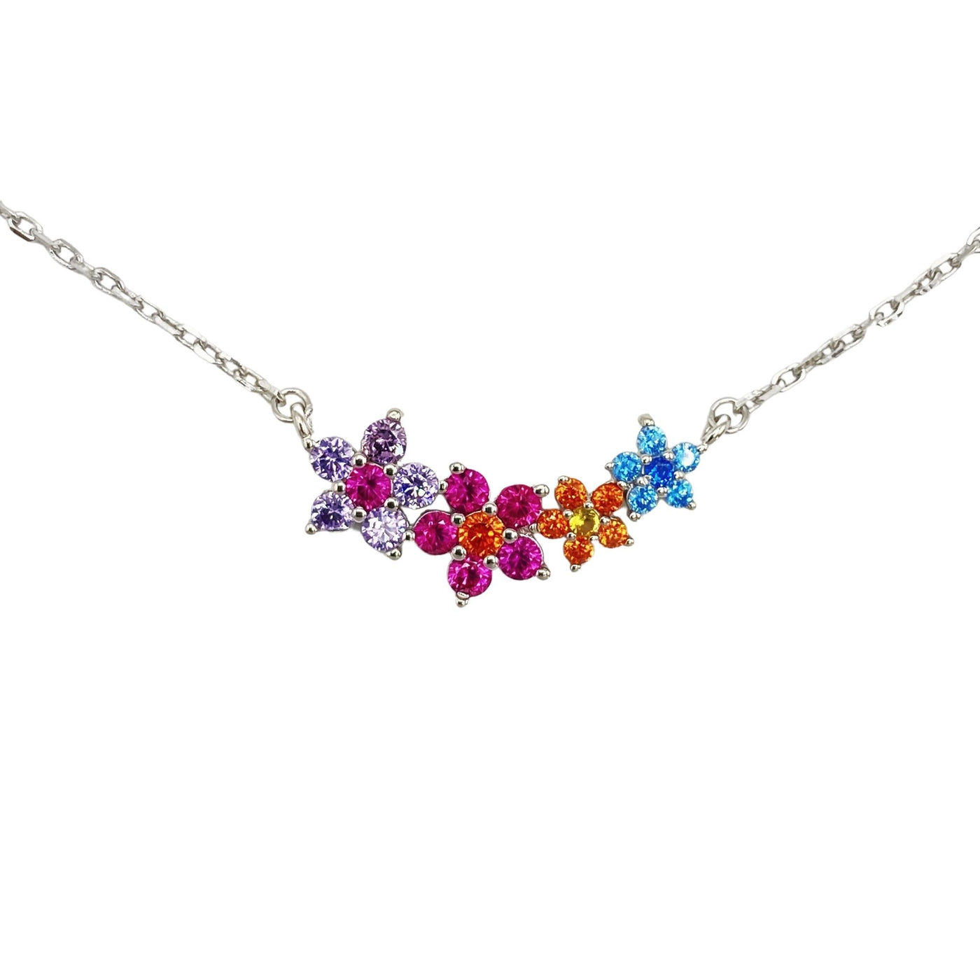 Silver necklace with central 4 flowers