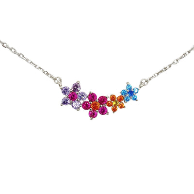 Silver necklace with central 4 flowers