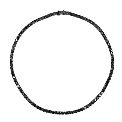 Silver casting tennis necklace with black round stones - 4 mm
