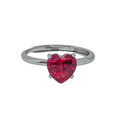Silver heart solitaire ring - rhodium plated