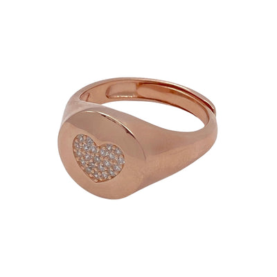 Silver chevalier ring with heart