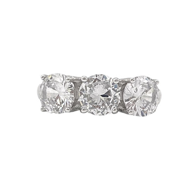 Silver trilogy ring with 3 round white zirconia