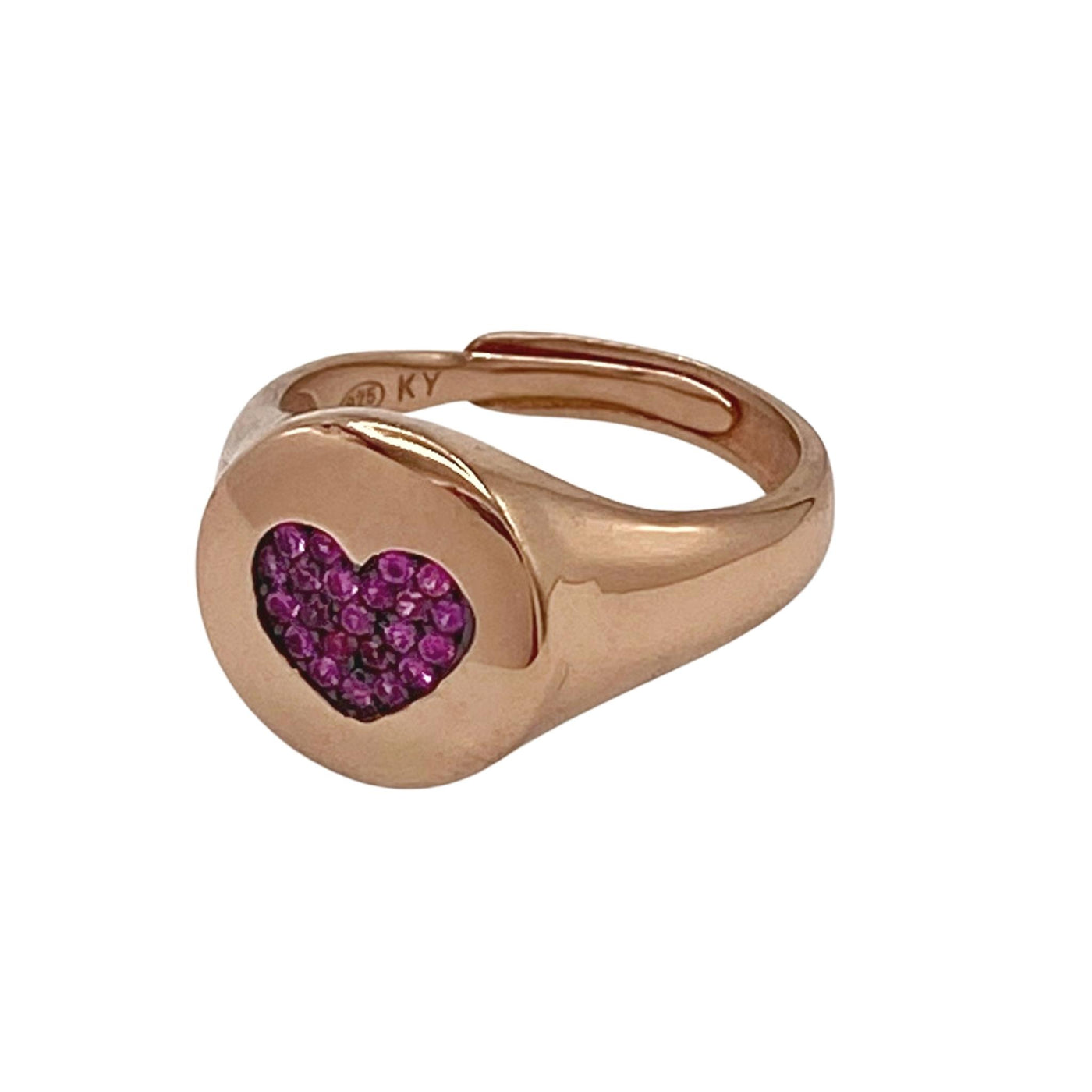Silver chevalier ring with heart