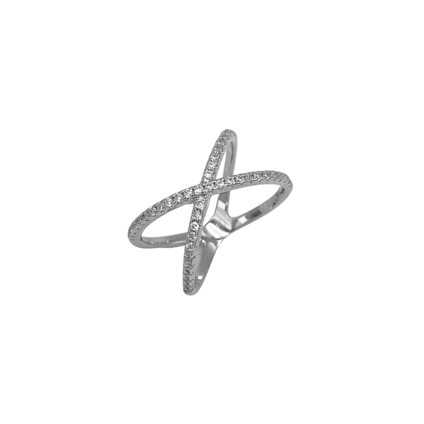Anello incrociato in argento con zirconi