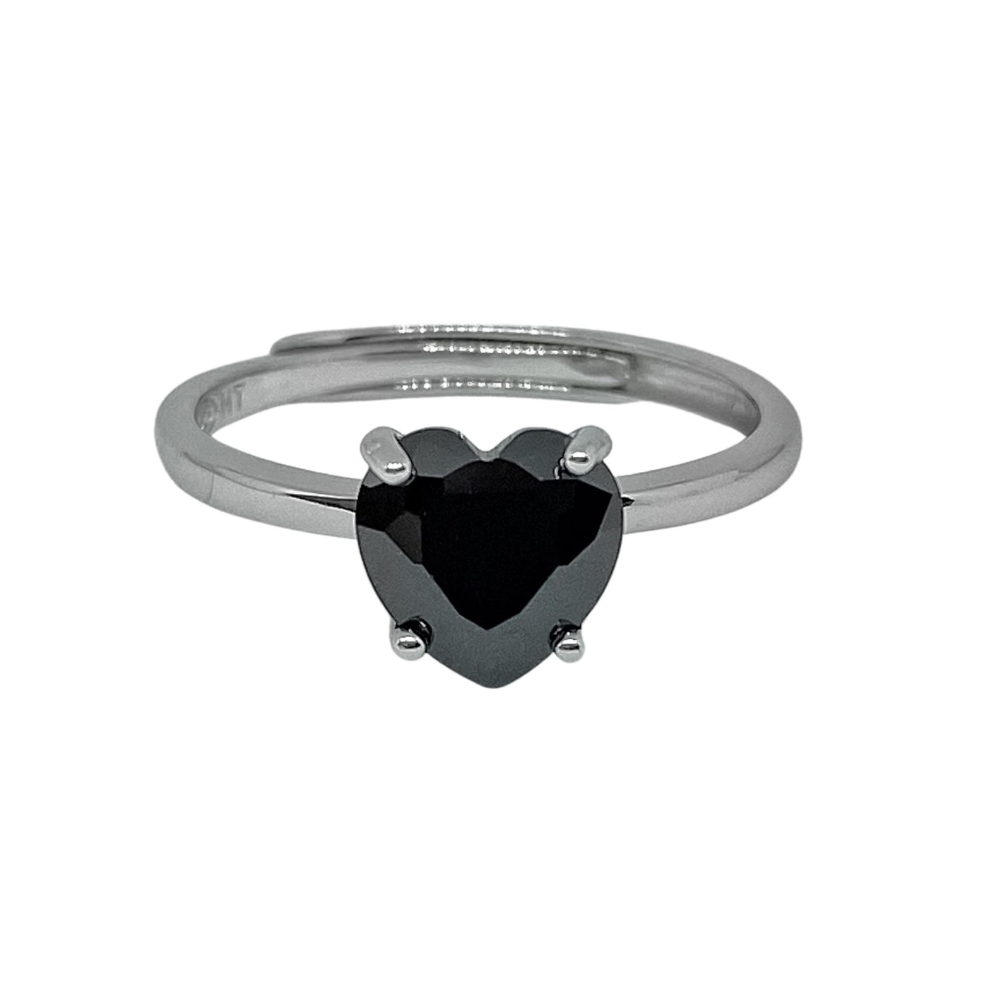 Silver heart solitaire ring - rhodium plated