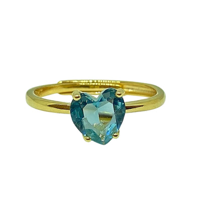SIlver heart solitaire ring - yellow plated