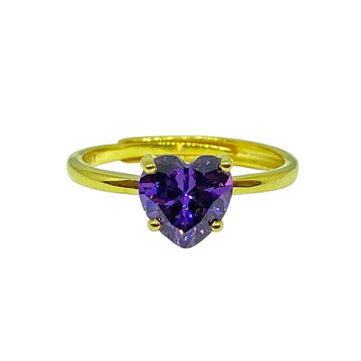 SIlver heart solitaire ring - yellow plated