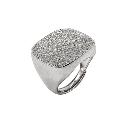 Bright silver square ring with white cubic zirconia