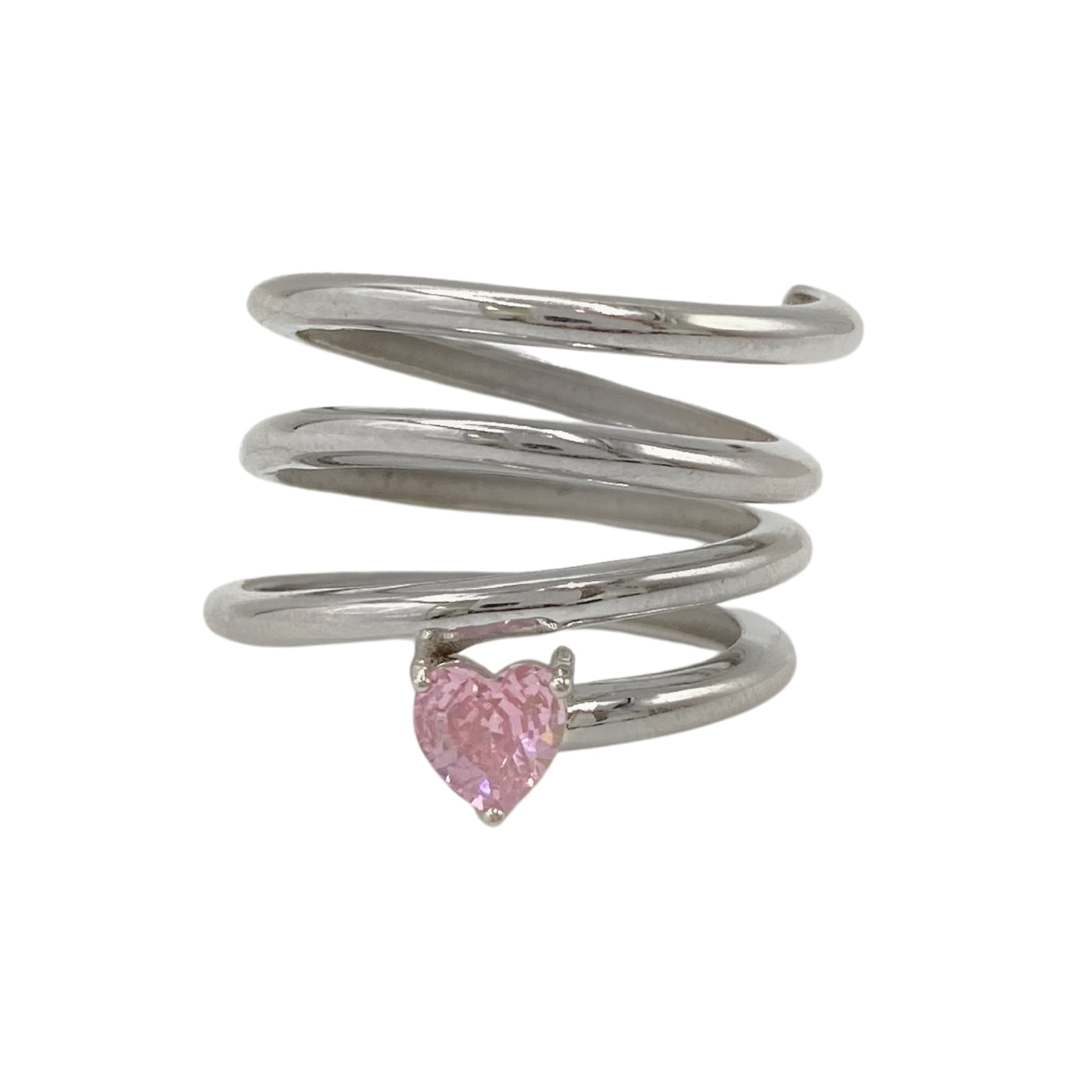 Silver spiral ring with zirconia heart