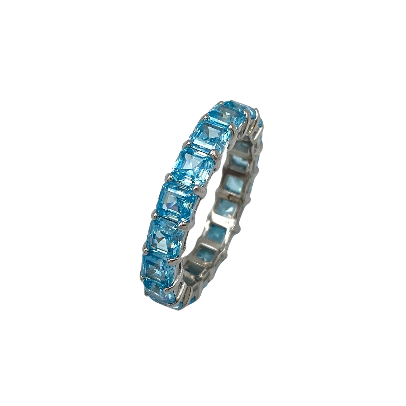 Silver eternity ring with asscher-cut stones