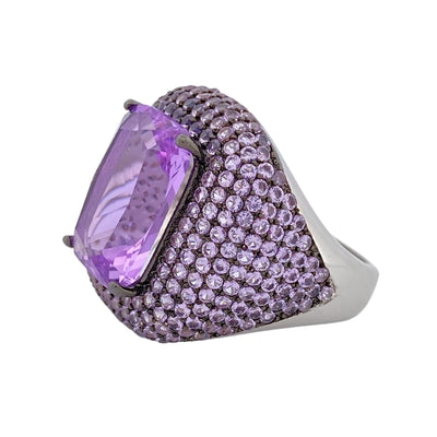 Silver chevalier ring with zirconia rectangle stone