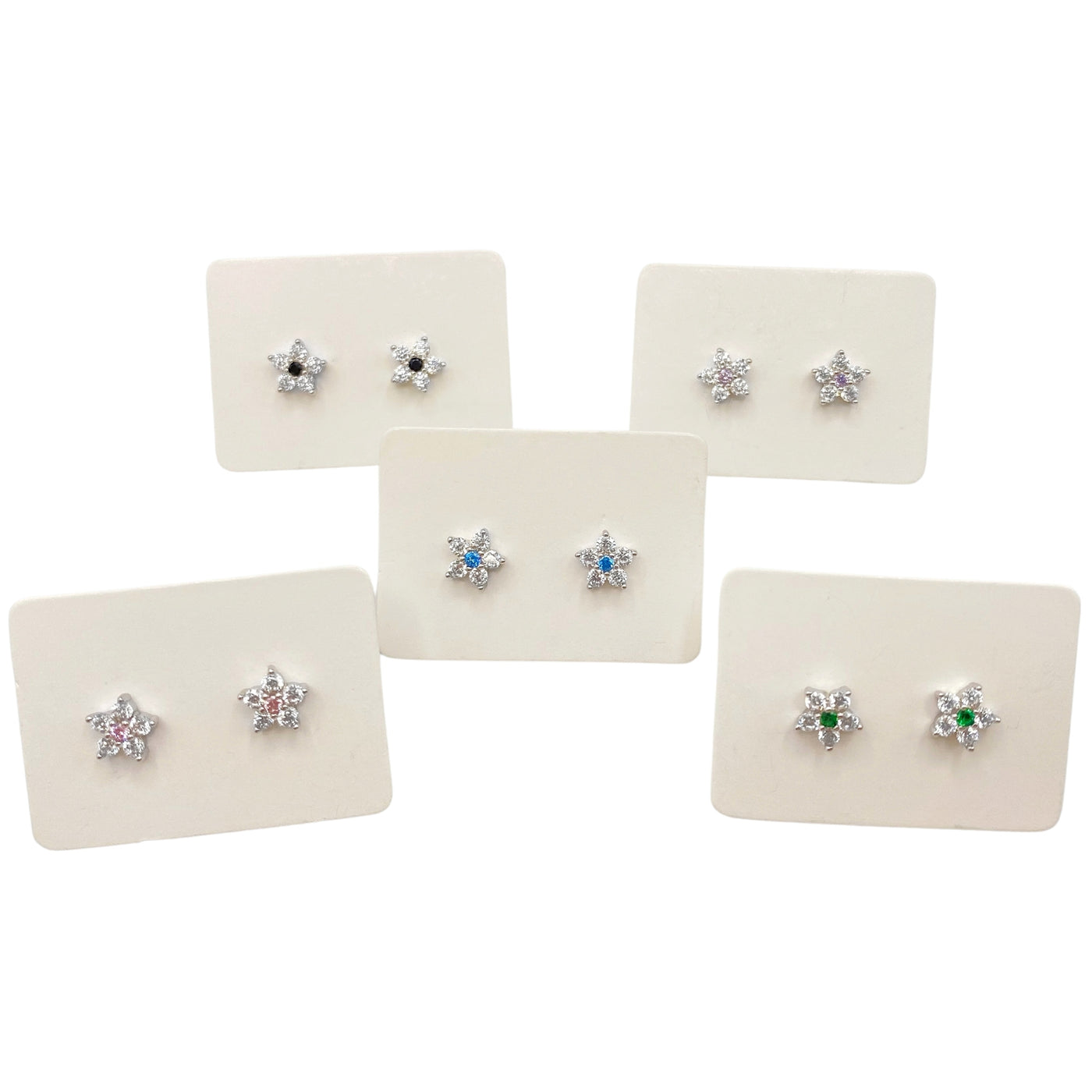 Pack of 5 stud earrings with zirconia flower