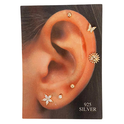 Silver stud earrings set