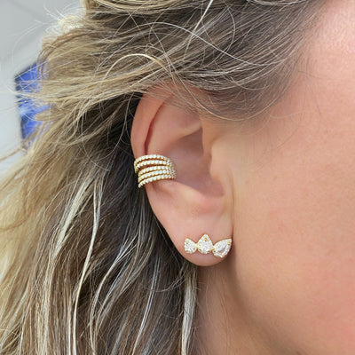 Silver stud earrings with 3 zirconia drops